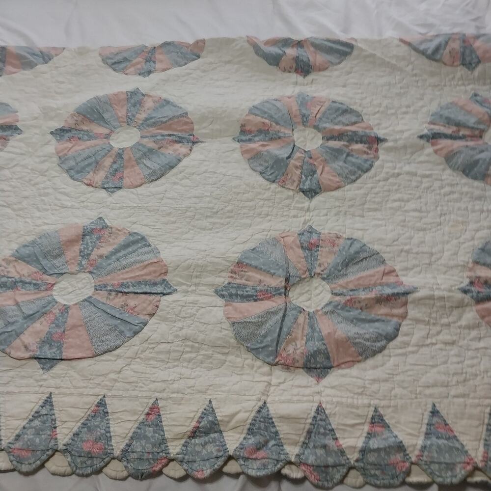Vintage Twin Handmade Pink & Blue Floral Heritage Country Shabby Chic Quilt
